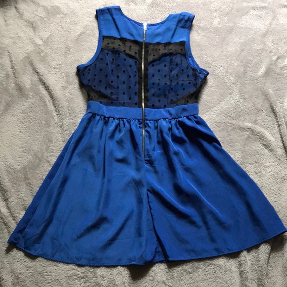NWOT Royal Blue Polka Dotted Mesh Party Dress - Picture 6 of 7